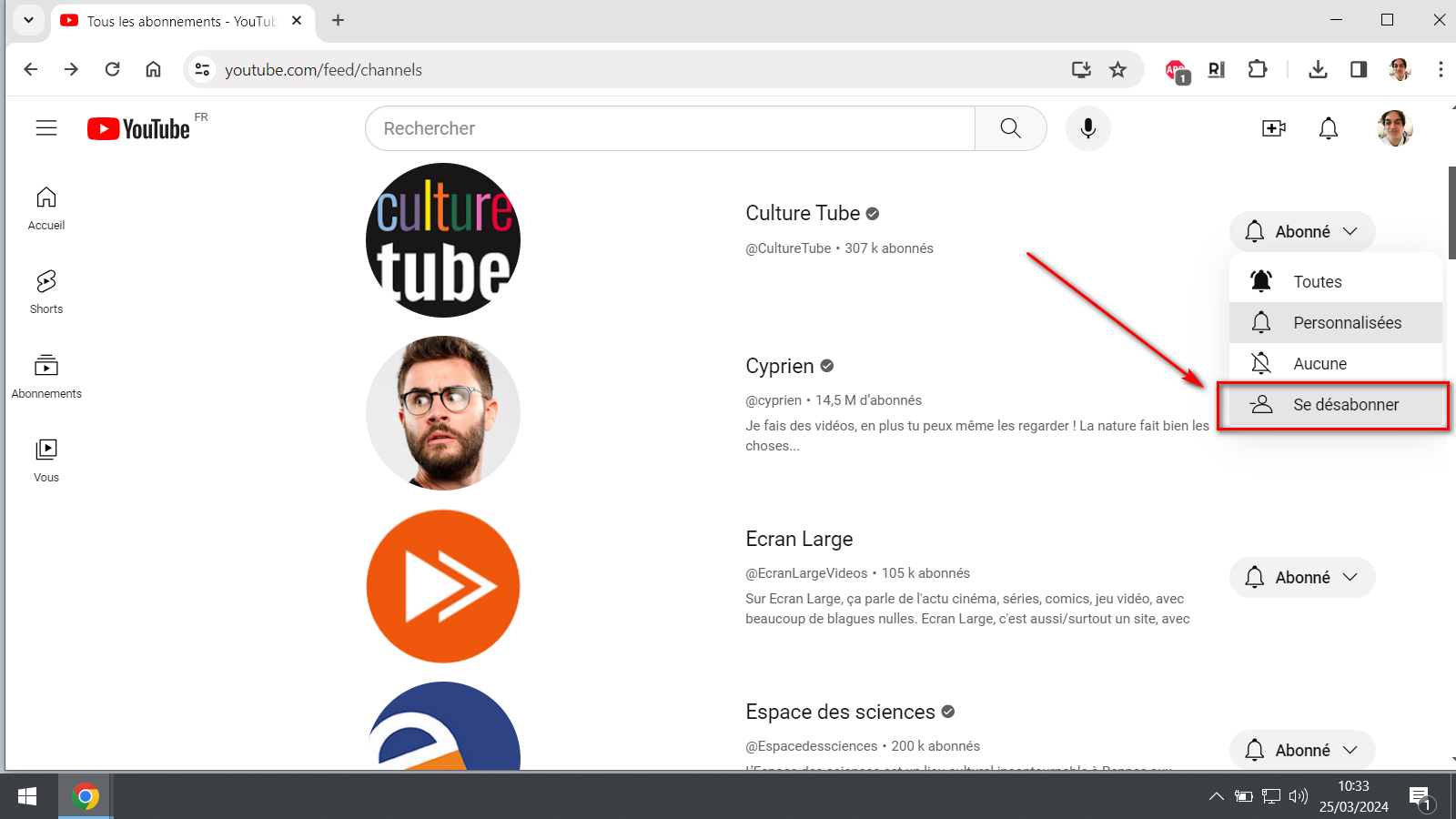 Comment se désabonner de dizaines de chaînes YouTube en une